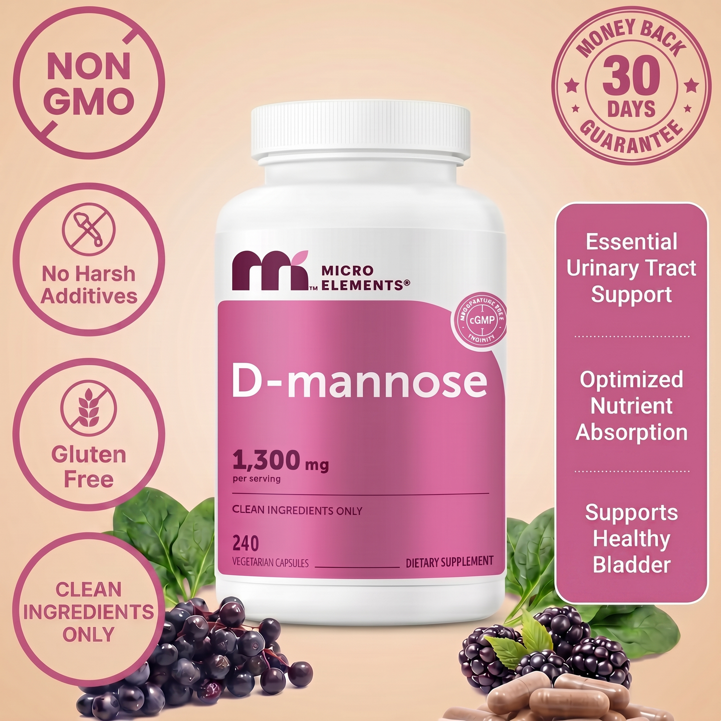 Pure D-Mannose 1,300mg with Cranberry